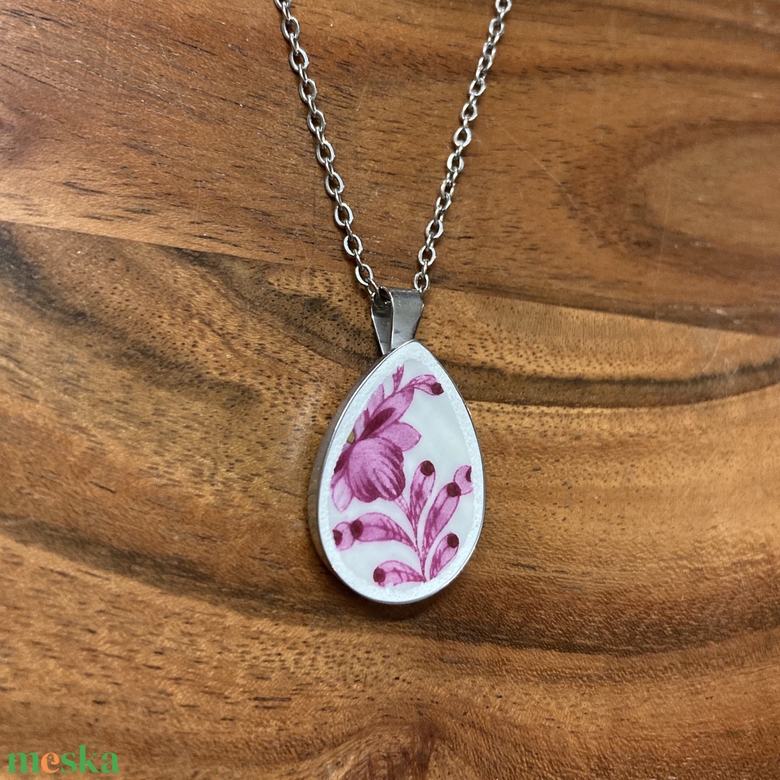 Mentett porcelán darabok - virágos nyaklánc - nemesacél csepp medálos - ékszer - nyaklánc - medálos nyaklánc - Meska.hu