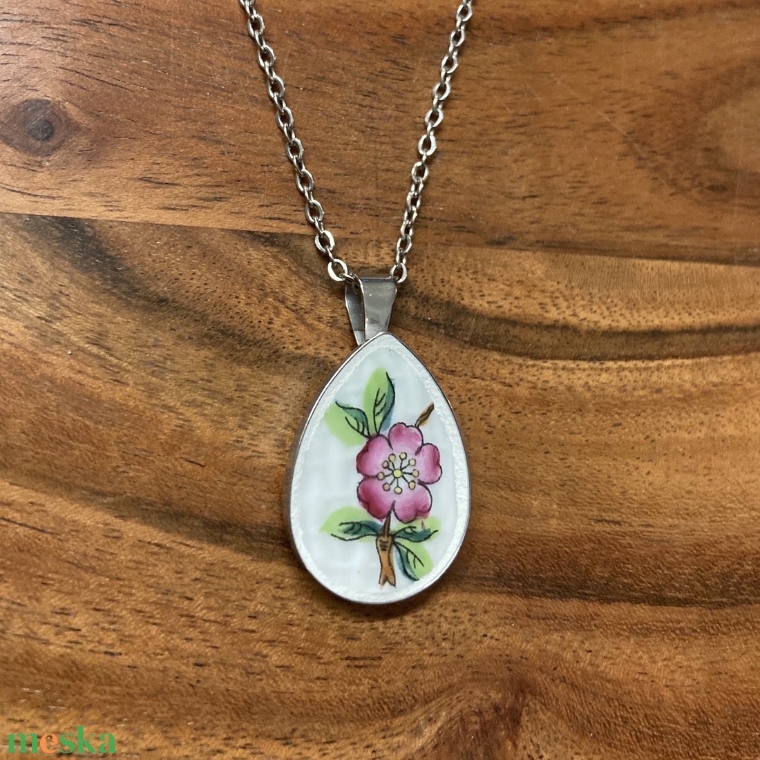 Mentett porcelán darabok - virágos nyaklánc - nemesacél csepp medálos - ékszer - nyaklánc - medálos nyaklánc - Meska.hu
