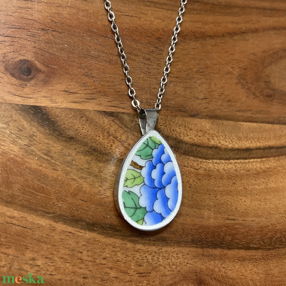Mentett porcelán darabok - virágos nyaklánc - nemesacél csepp medálos - ékszer - nyaklánc - medálos nyaklánc - Meska.hu