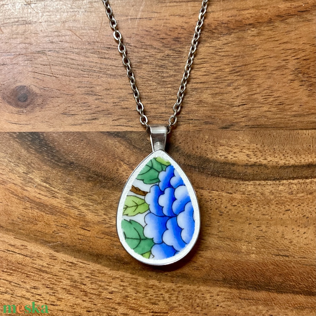 Mentett porcelán darabok - virágos nyaklánc - nemesacél csepp medálos - ékszer - nyaklánc - medálos nyaklánc - Meska.hu
