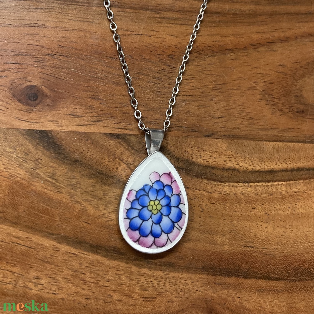 Mentett porcelán darabok - virágos nyaklánc - nemesacél csepp medálos - ékszer - nyaklánc - medálos nyaklánc - Meska.hu