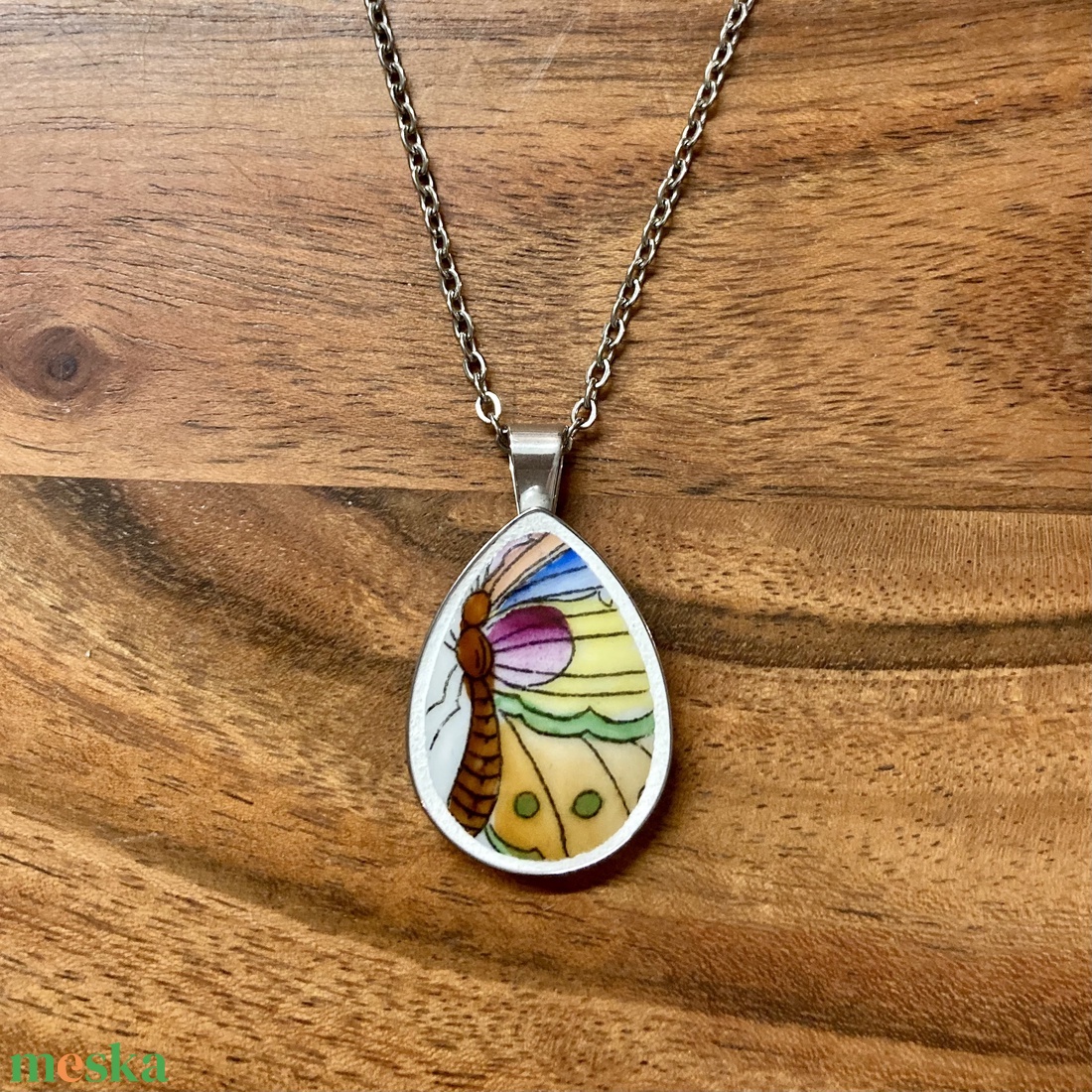 Mentett porcelán darabok - pillangós nyaklánc - nemesacél csepp medálos - ékszer - nyaklánc - medálos nyaklánc - Meska.hu