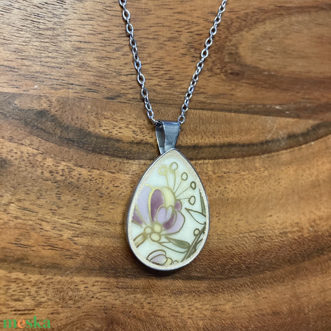 Mentett porcelán darabok - virágos nyaklánc - nemesacél csepp medálos - ékszer - nyaklánc - medálos nyaklánc - Meska.hu
