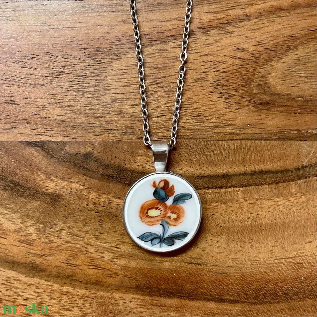 Mentett porcelán darabok - nemesacél nyaklánc virágos porcelánnal - ékszer - nyaklánc - medálos nyaklánc - Meska.hu