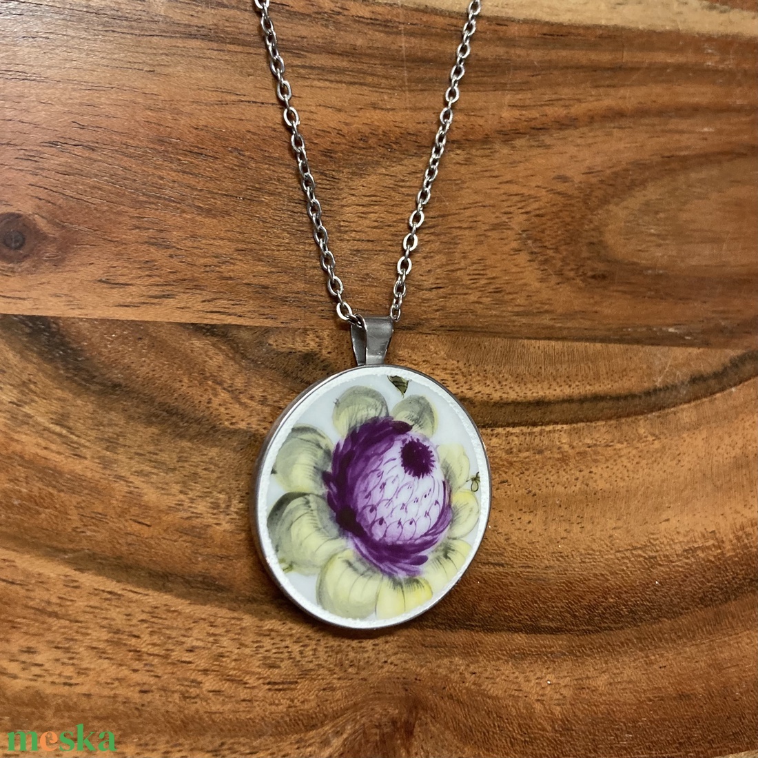 RITKA DARAB, mentett porcelán darabok - virágos nagy medálos nyaklánc - nemesacél - ékszer - nyaklánc - medálos nyaklánc - Meska.hu