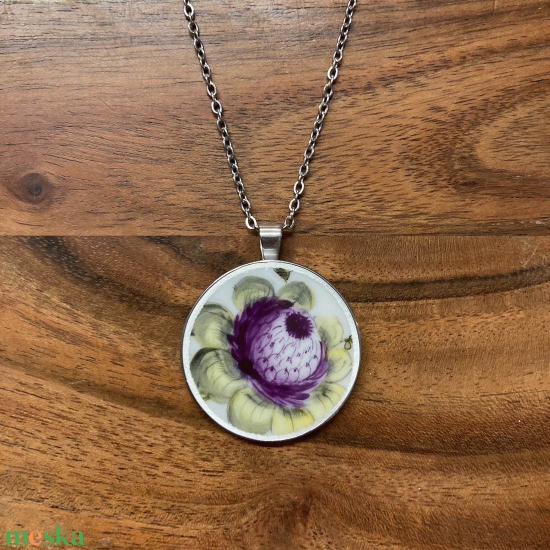 RITKA DARAB, mentett porcelán darabok - virágos nagy medálos nyaklánc - nemesacél - ékszer - nyaklánc - medálos nyaklánc - Meska.hu