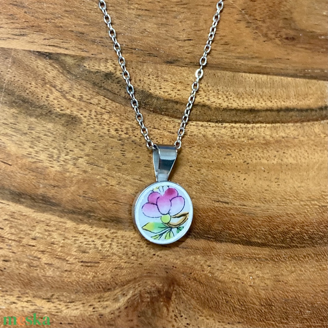 Mentett porcelán darabok - virágos pici medálos nyaklánc - nemesacél - ékszer - nyaklánc - medálos nyaklánc - Meska.hu