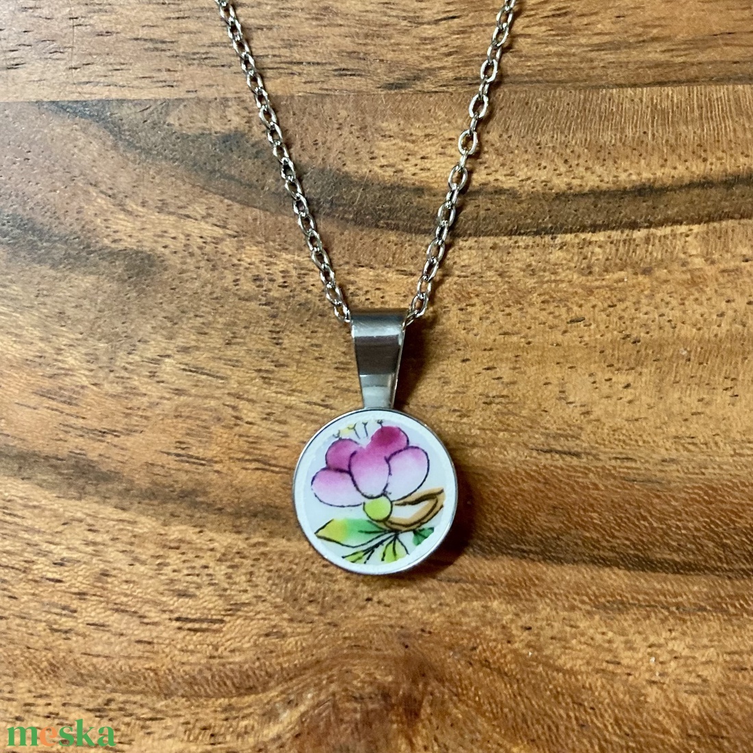 Mentett porcelán darabok - virágos pici medálos nyaklánc - nemesacél - ékszer - nyaklánc - medálos nyaklánc - Meska.hu