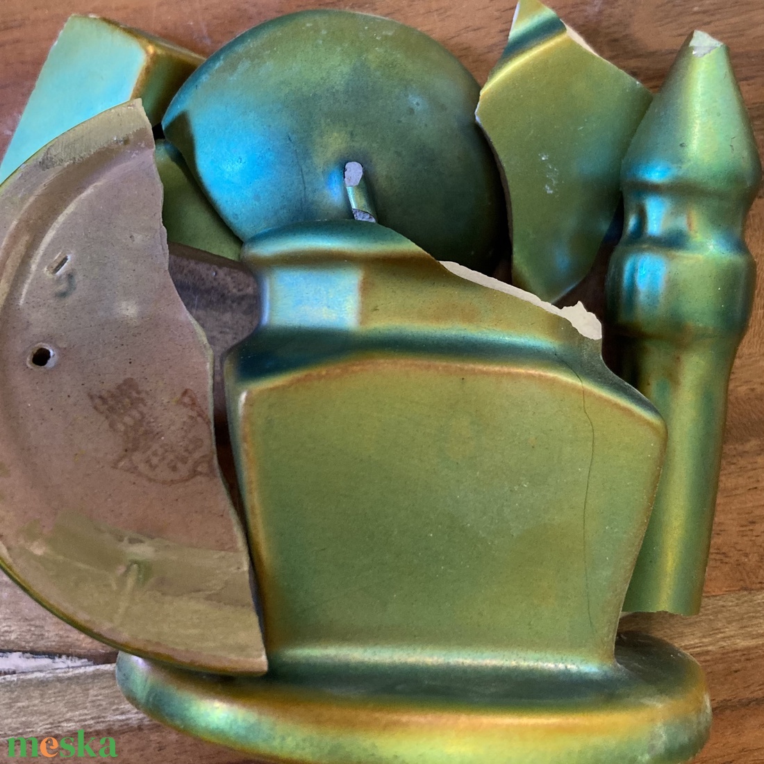 Eozinos mentett porcelán darabok - kígyós nemesacél gyűrű - eozin mázas, állítható - ékszer - gyűrű - kerek gyűrű - Meska.hu