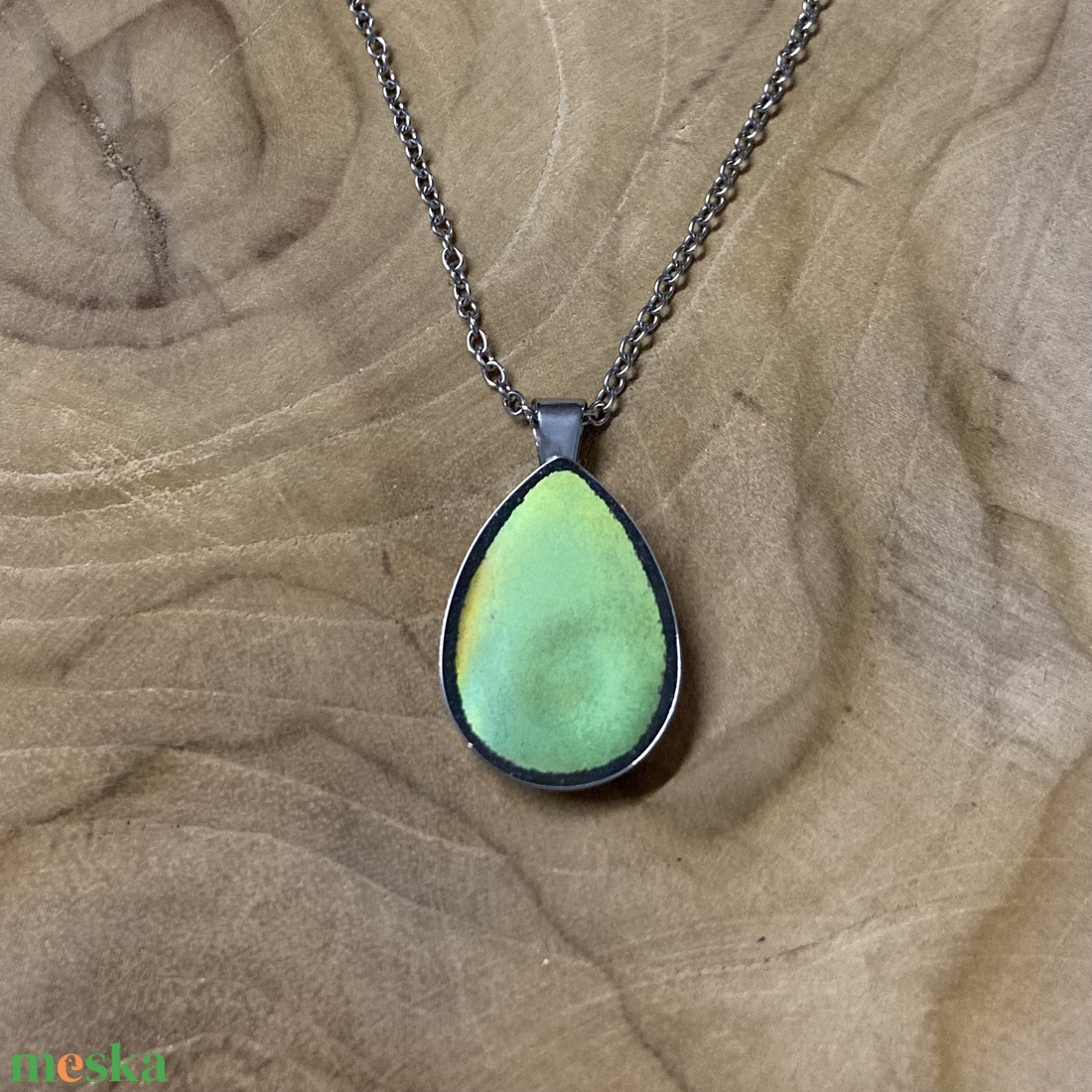 Eozinos mentett porcelán darabok - nyaklánc, nemesacél csepp medálos - ékszer - nyaklánc - medálos nyaklánc - Meska.hu