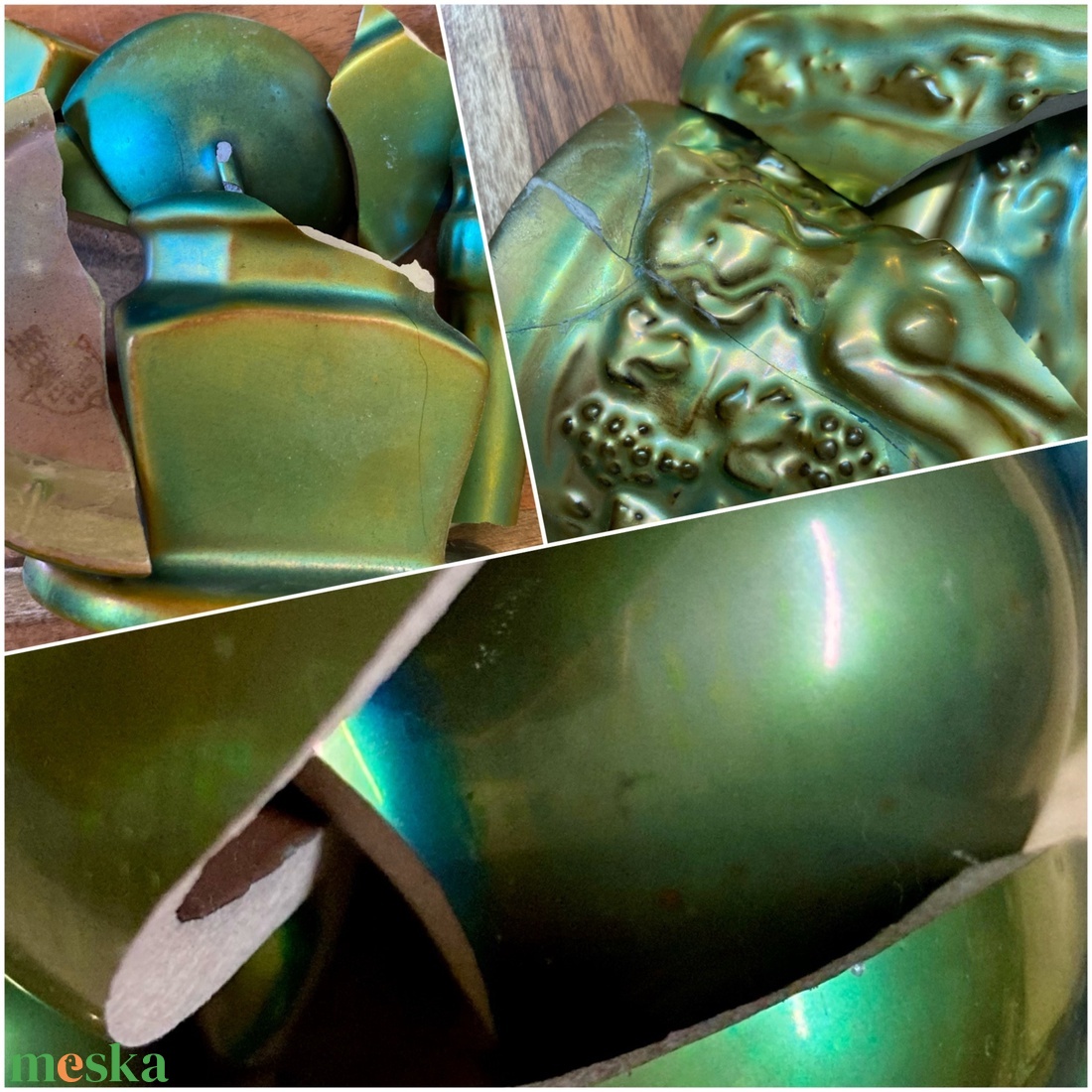 Eozinos mentett porcelán darabok - csepp fülbevaló - nemesacél lógós, eozin mázas - ékszer - fülbevaló - lógó fülbevaló - Meska.hu