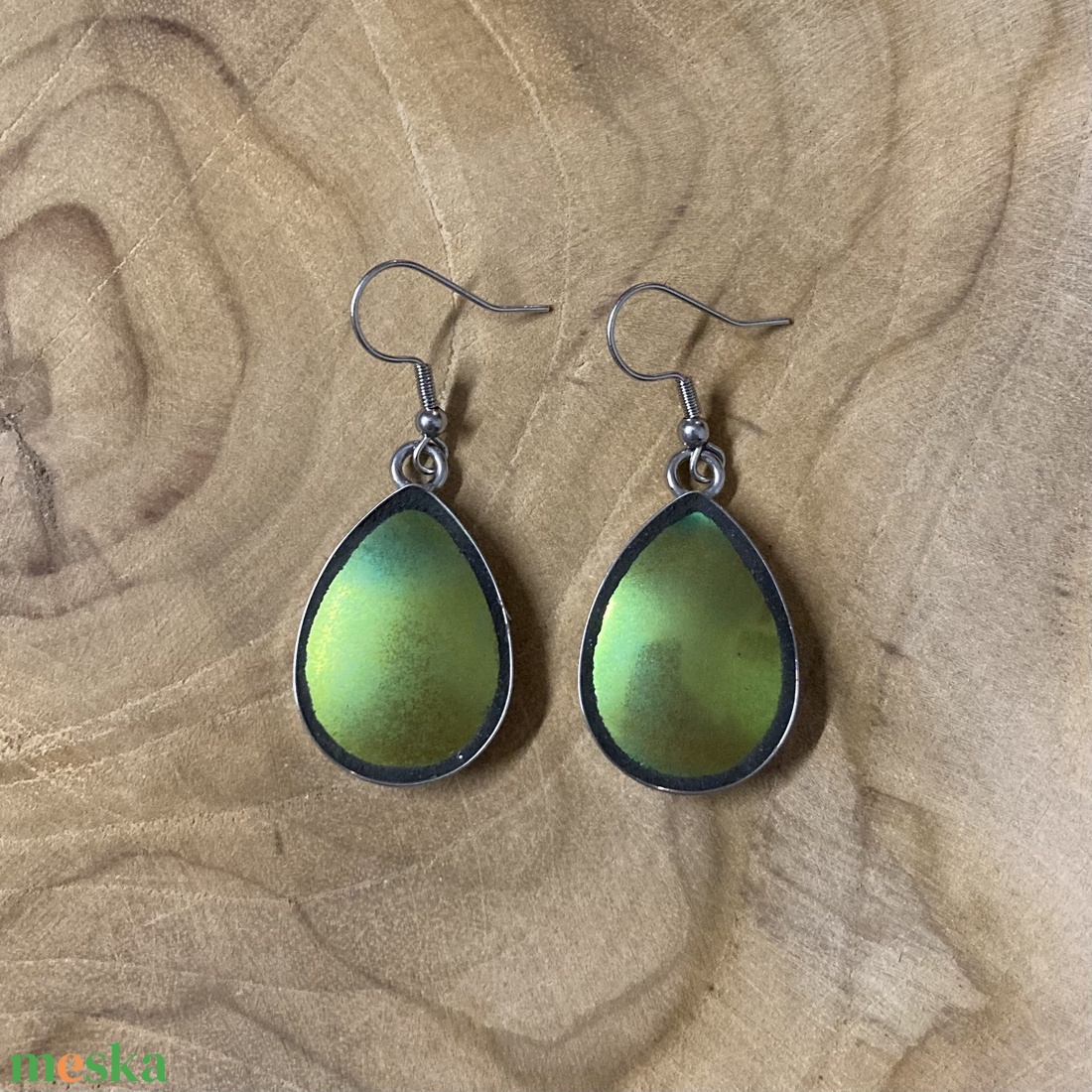 Eozinos mentett porcelán darabok - csepp fülbevaló - nemesacél lógós, eozin mázas - ékszer - fülbevaló - lógó fülbevaló - Meska.hu