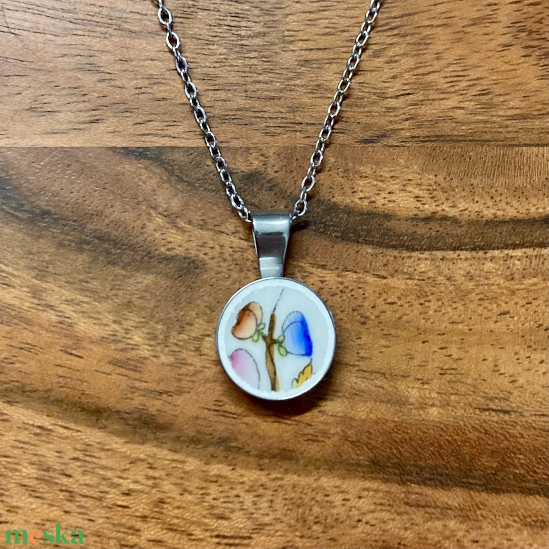 Mentett porcelán darabok - virágos pici medálos nyaklánc - nemesacél - ékszer - nyaklánc - medálos nyaklánc - Meska.hu