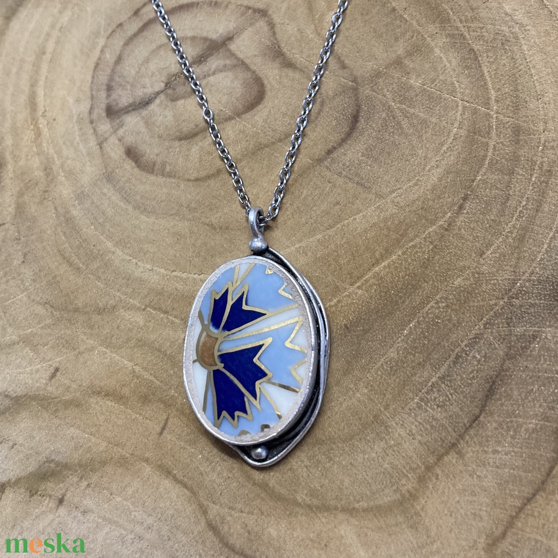 Mentett porcelán darabok - búzavirág mintás nyaklánc - ékszer - nyaklánc - medálos nyaklánc - Meska.hu