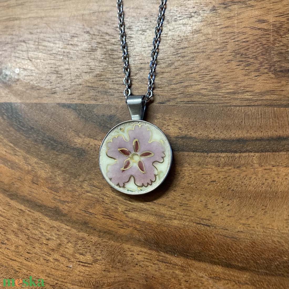 Mentett porcelán darabok - nemesacél virágos nyaklánc - ékszer - nyaklánc - medálos nyaklánc - Meska.hu