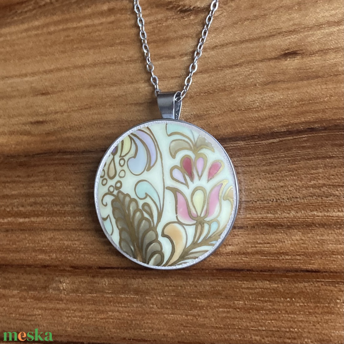 RITKA mentett porcelán darabok - virágos nagy medálos nyaklánc - nemesacél - ékszer - nyaklánc - medálos nyaklánc - Meska.hu