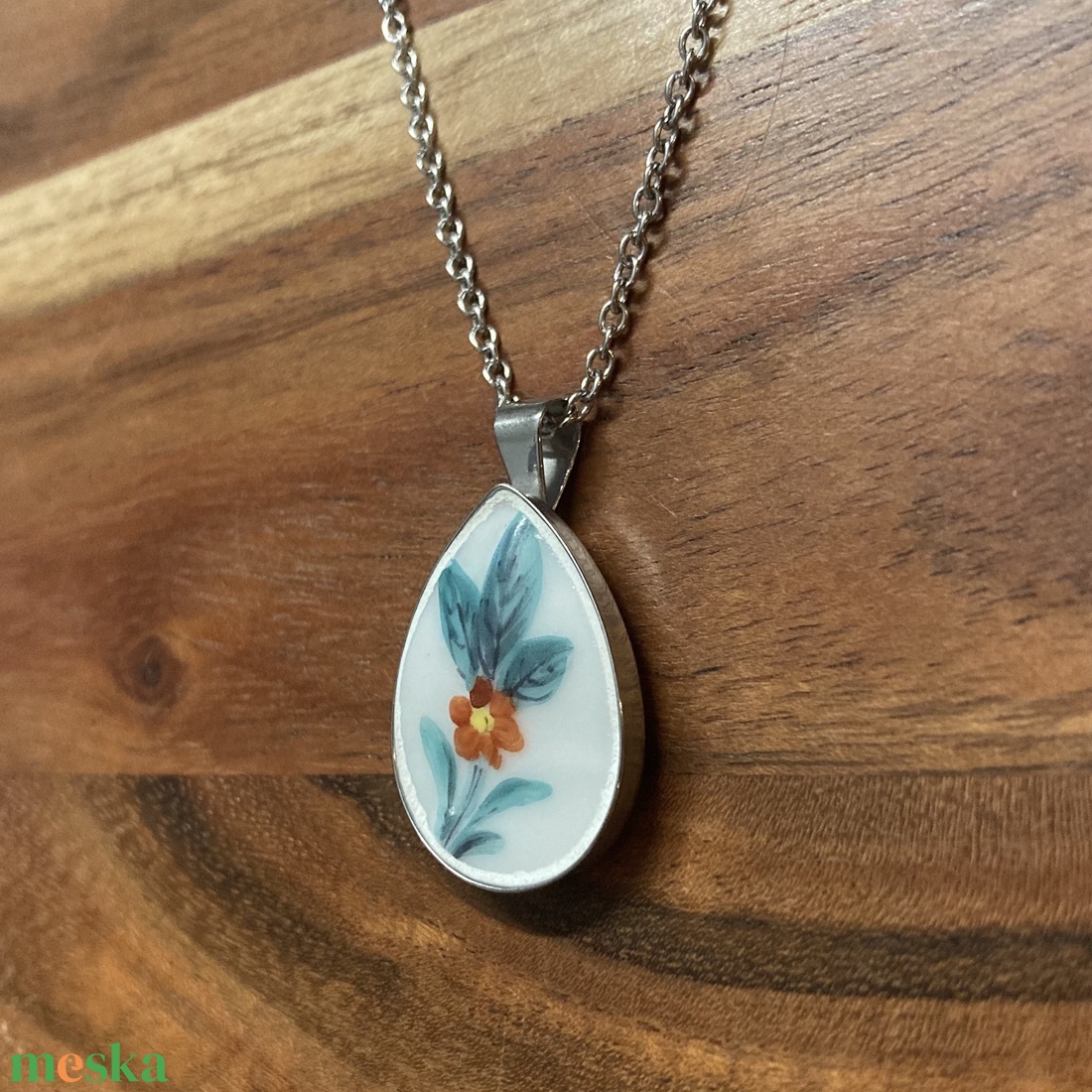 Mentett porcelán darabok - virágos nyaklánc - nemesacél csepp medálos - ékszer - nyaklánc - medálos nyaklánc - Meska.hu