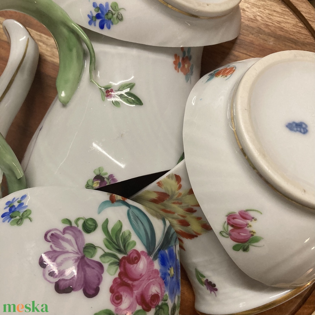 Mentett porcelán darabok - virágos nyaklánc - nemesacél csepp medálos - ékszer - nyaklánc - medálos nyaklánc - Meska.hu