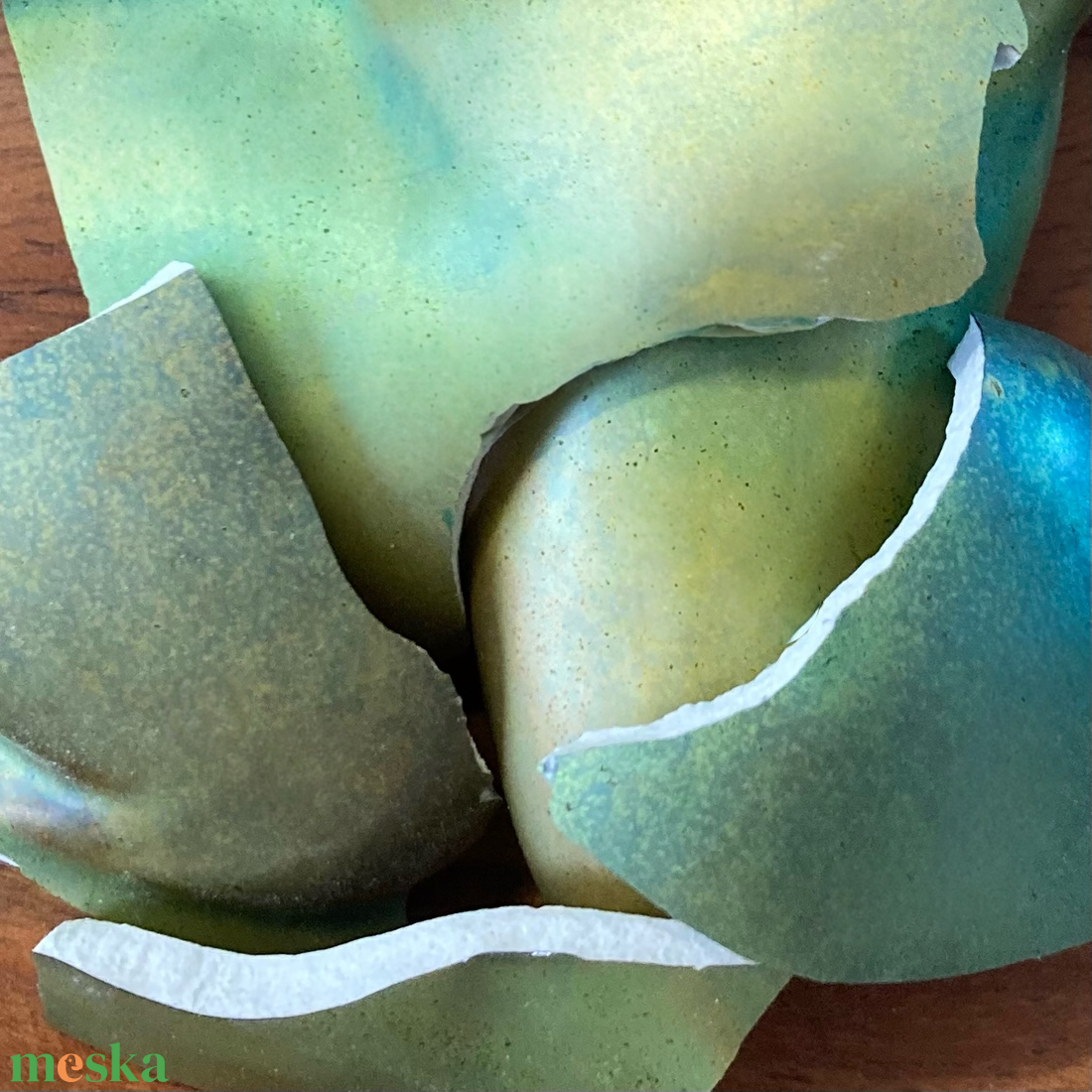 Eozinos mentett porcelán darabok - nyaklánc, nemesacél csepp medálos - ékszer - nyaklánc - medálos nyaklánc - Meska.hu