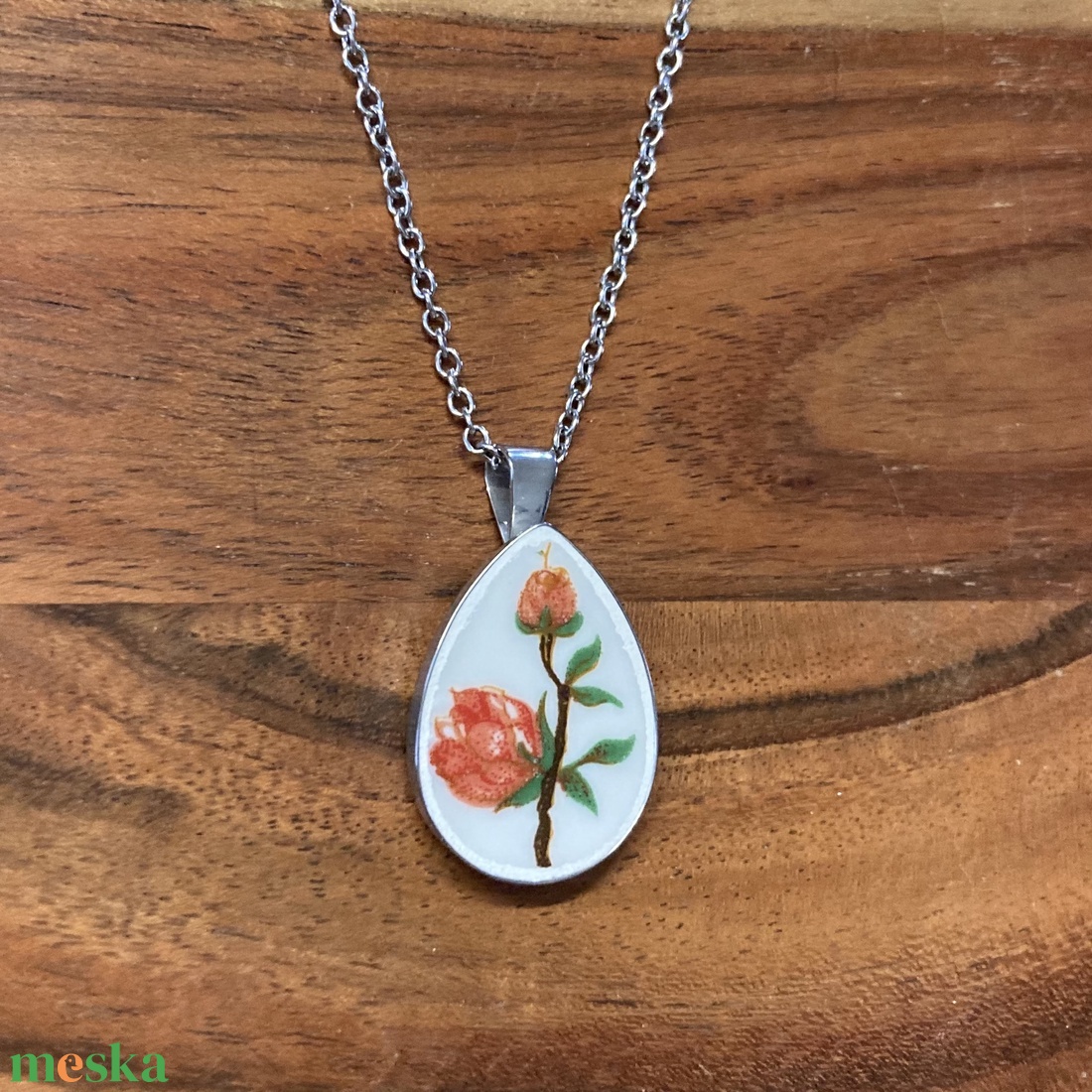 Mentett porcelán darabok - virágos nyaklánc - nemesacél csepp medálos - ékszer - nyaklánc - medálos nyaklánc - Meska.hu