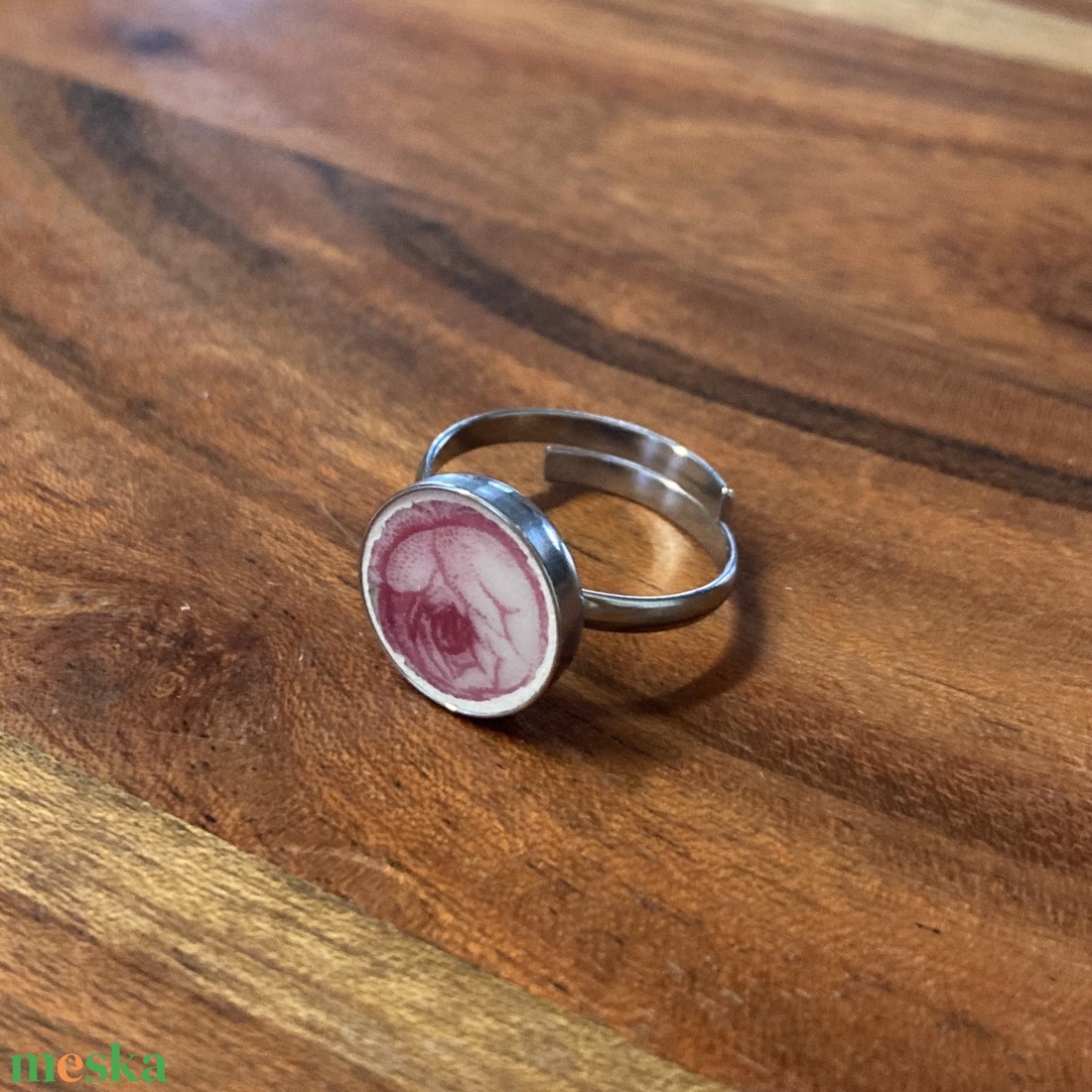 Francia mentett porcelán darabok - rózsás nemesacél gyűrű - állítható - ékszer - gyűrű - kerek gyűrű - Meska.hu