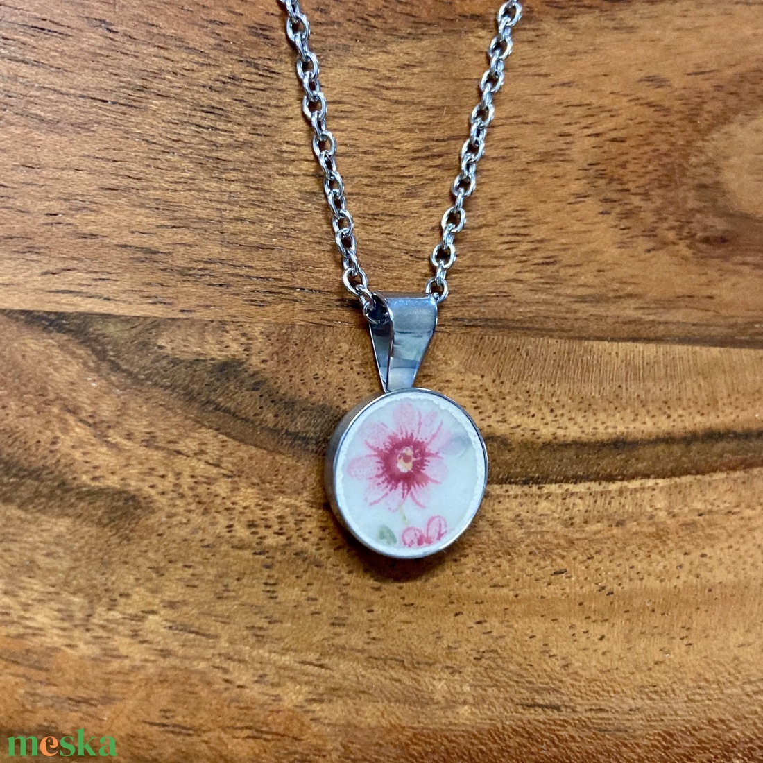 Francia mentett porcelán darabok - virágos pici medálos nyaklánc - nemesacél - ékszer - nyaklánc - medálos nyaklánc - Meska.hu