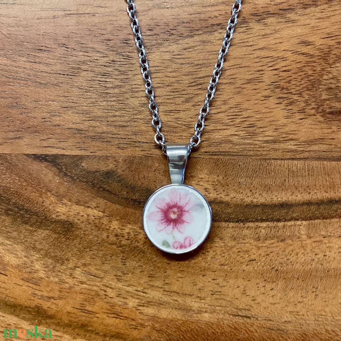 Francia mentett porcelán darabok - virágos pici medálos nyaklánc - nemesacél - ékszer - nyaklánc - medálos nyaklánc - Meska.hu