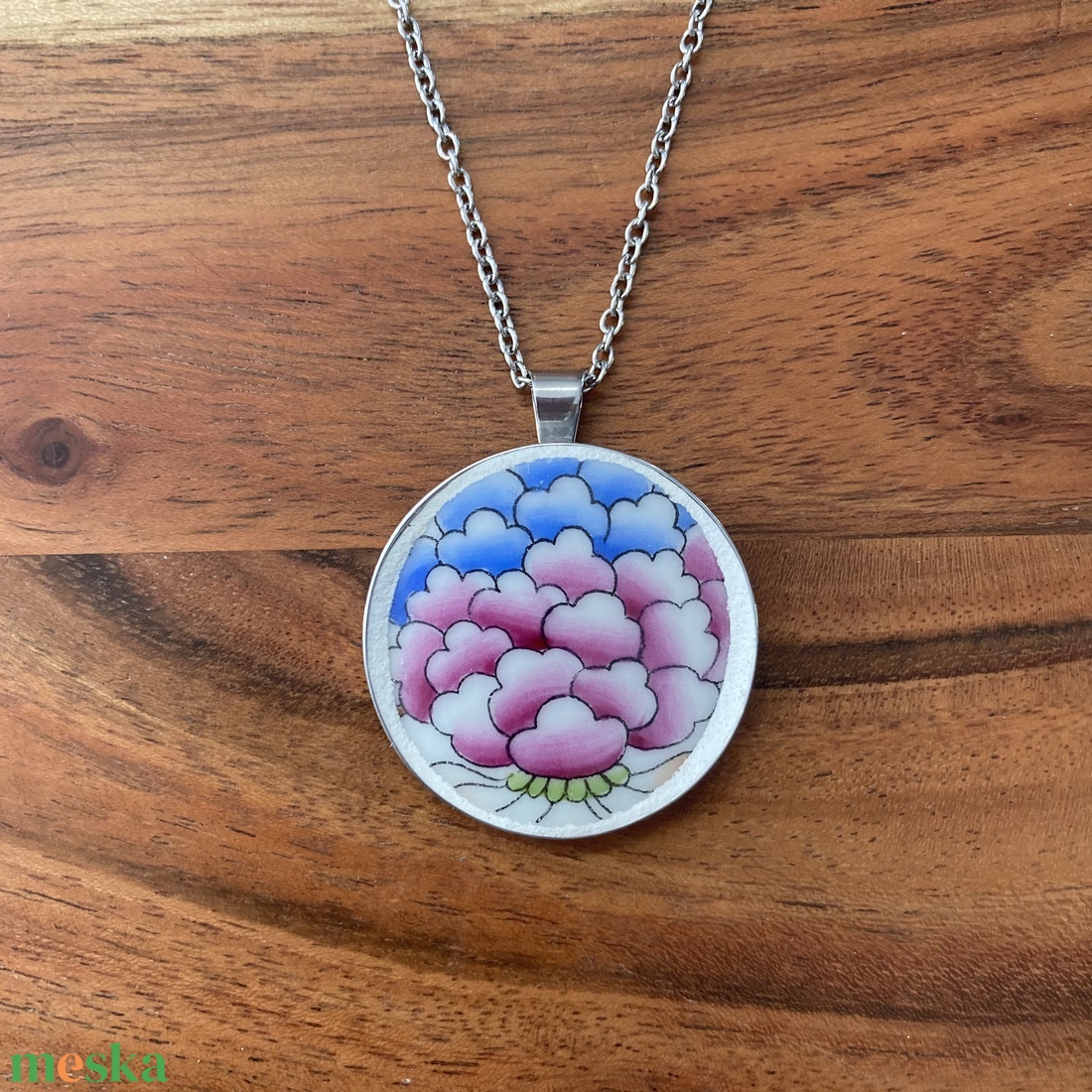 Mentett porcelán darabok - virágos nagy medálos nyaklánc - nemesacél - ékszer - nyaklánc - medálos nyaklánc - Meska.hu