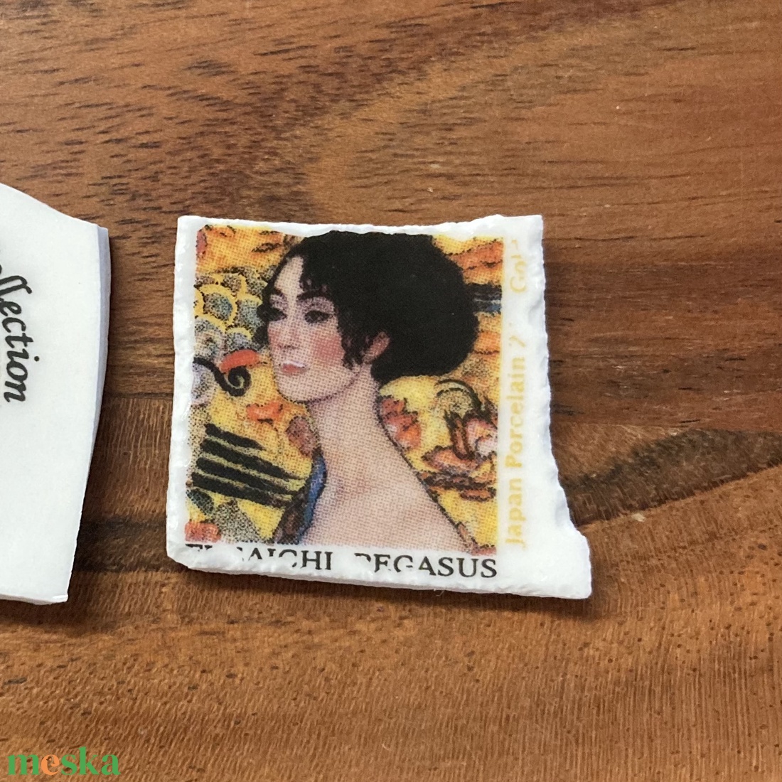Aranyozott medál - mentett porcelán darabok - női arc négyzetes medál vagy nyaklánc - ékszer - nyaklánc - medálos nyaklánc - Meska.hu