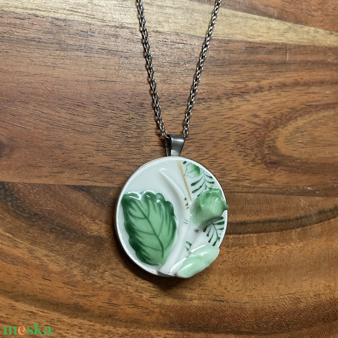 RITKA DARAB! Mentett porcelán darabok - 3D rózsás nagy medálos nyaklánc - nemesacél - ékszer - nyaklánc - medálos nyaklánc - Meska.hu
