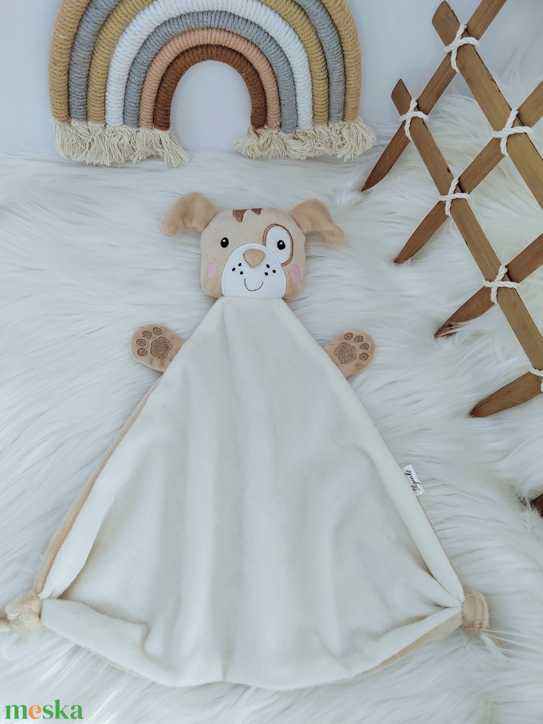 Bézs plüss rongyi kutyus - baba - mama - baba játékok - szundikendő, alvóka - Meska.hu