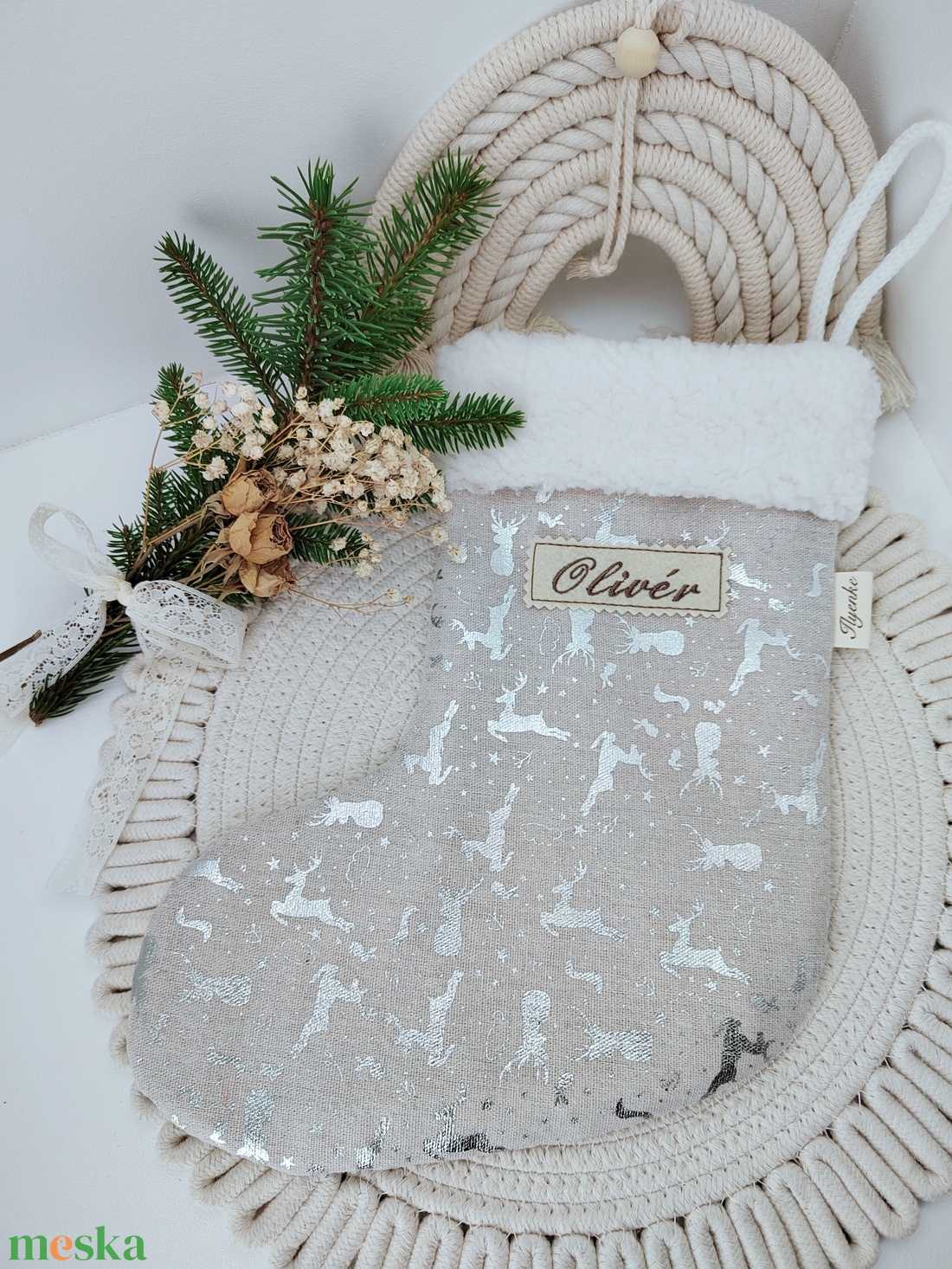 Mikulás csizma ezüst szarvasok - karácsony - mikulás - mikulás csizma és zokni - Meska.hu