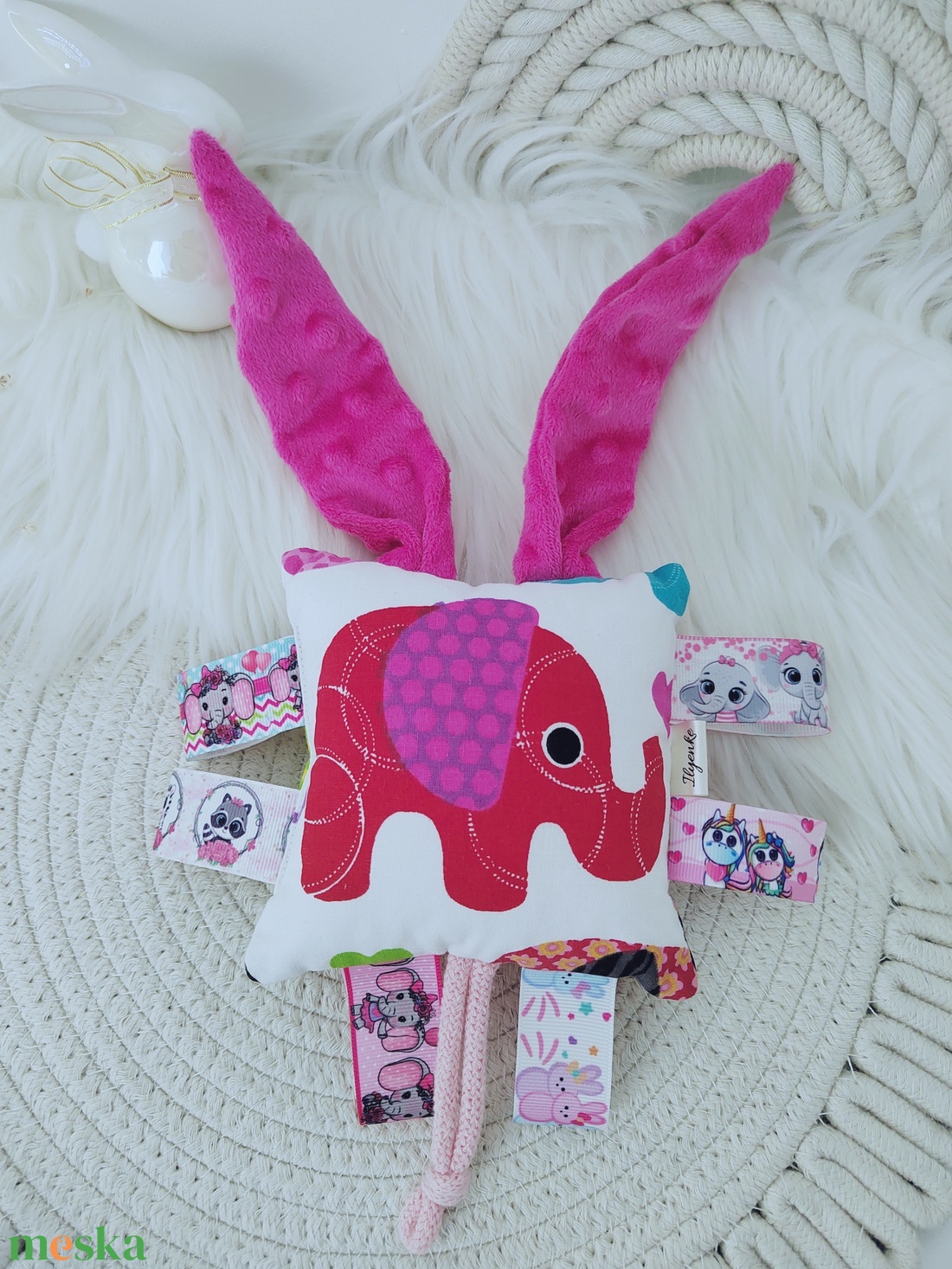 Színes elefántos cimkepárna csörgővel  - baba - mama - baba játékok - csörgő - Meska.hu