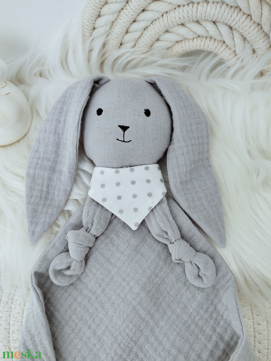 Szürke, dupla géz rongyi nyuszi - baba - mama - baba játékok - szundikendő, alvóka - Meska.hu