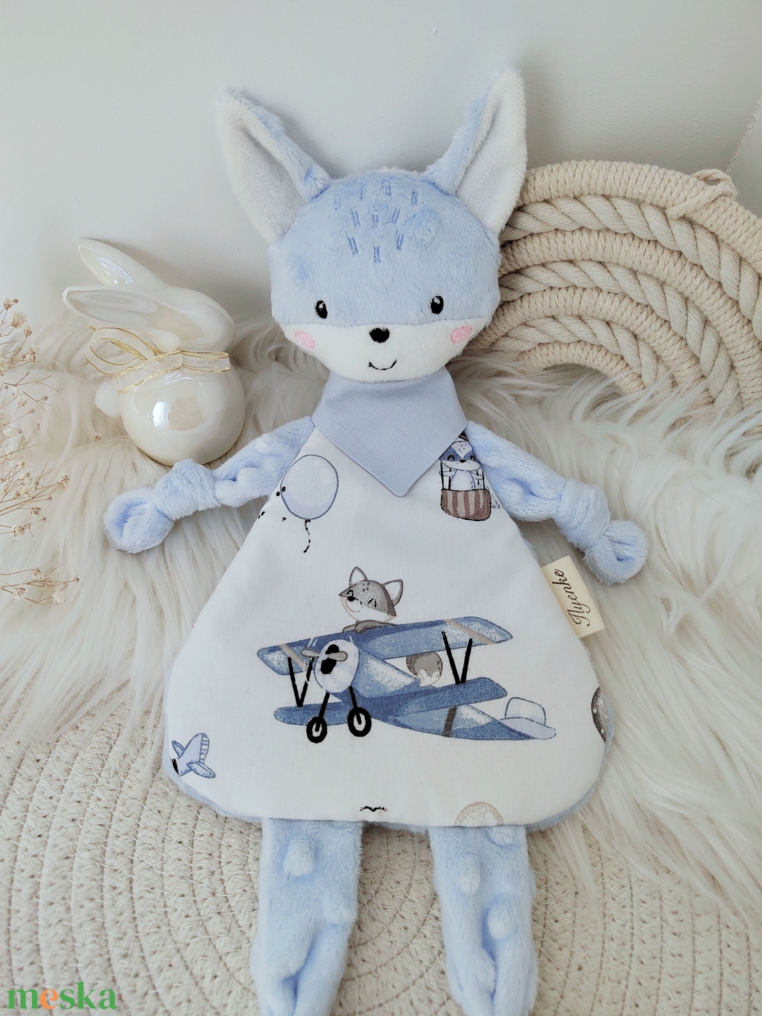 Kék minky kisróka - baba - mama - baba játékok - szundikendő, alvóka - Meska.hu