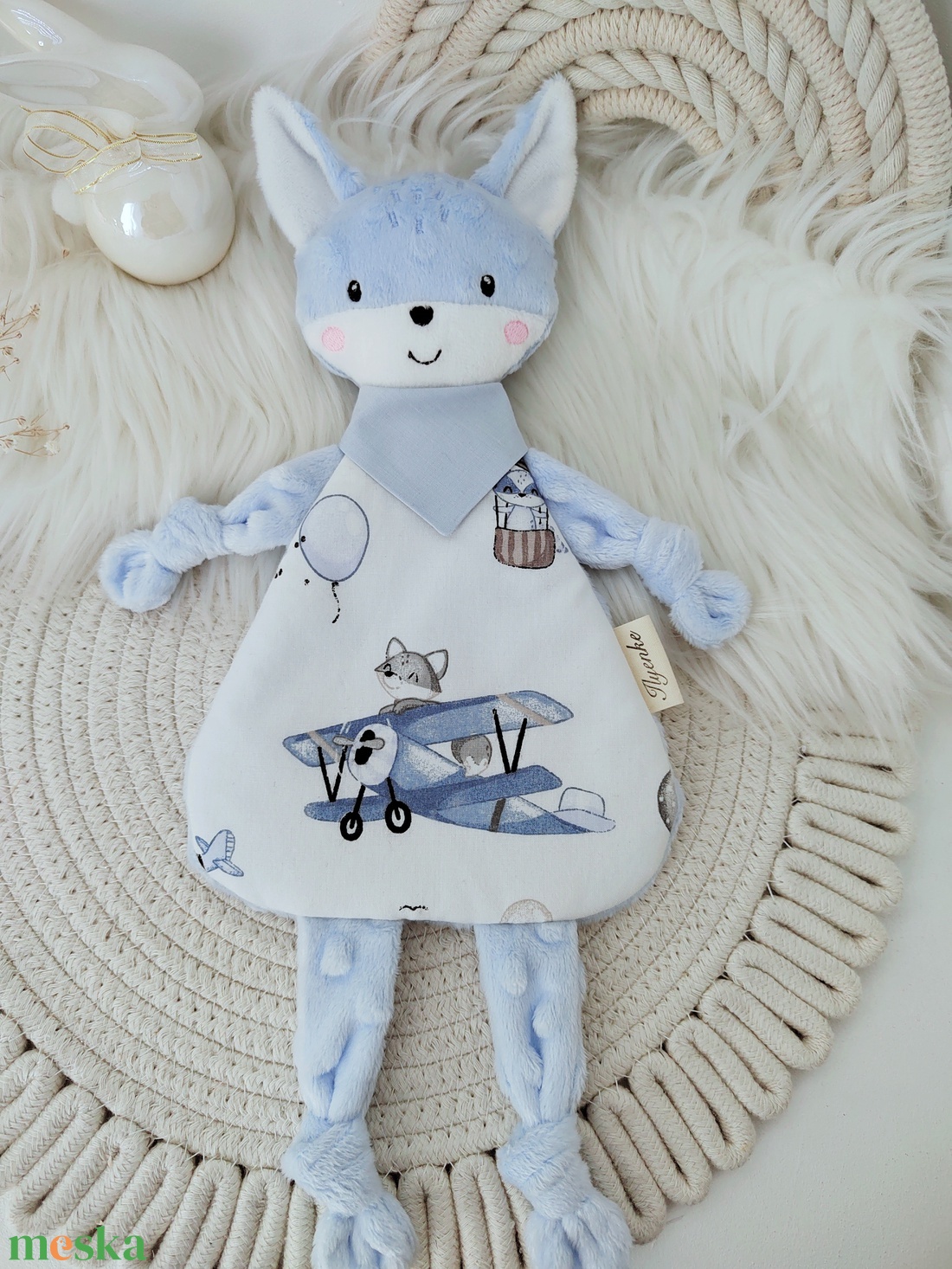 Kék minky kisróka - baba - mama - baba játékok - szundikendő, alvóka - Meska.hu