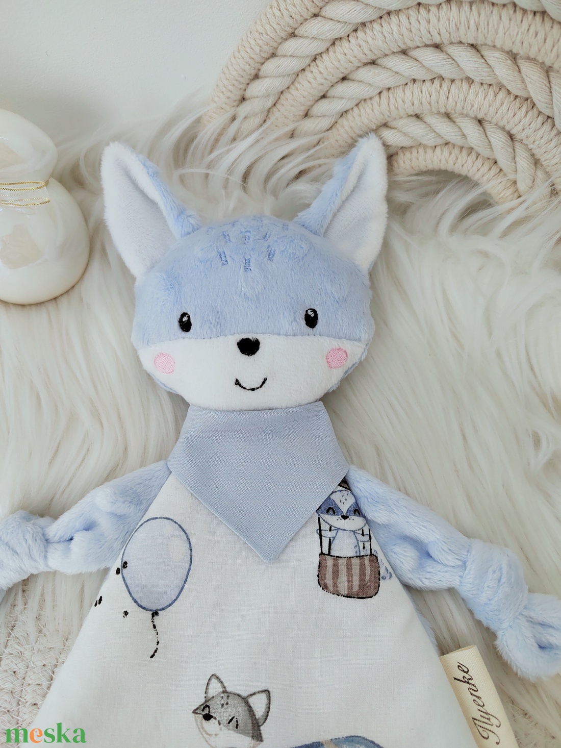 Kék minky kisróka - baba - mama - baba játékok - szundikendő, alvóka - Meska.hu