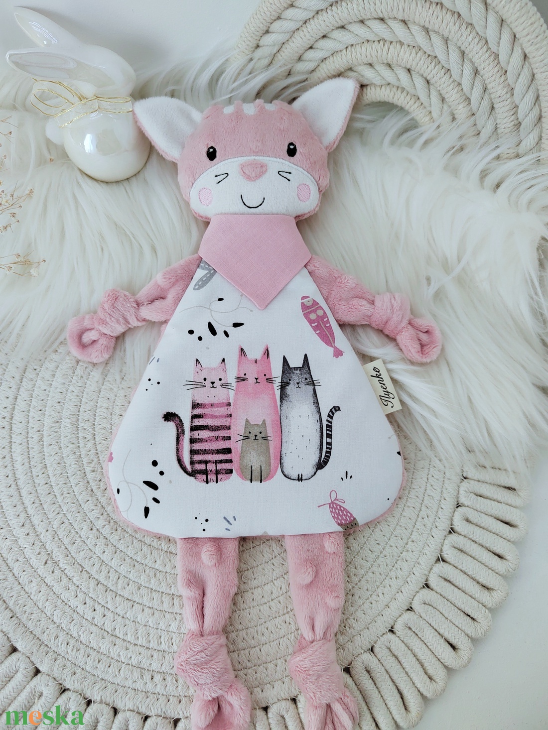 Púder minky cica - baba - mama - baba játékok - szundikendő, alvóka - Meska.hu