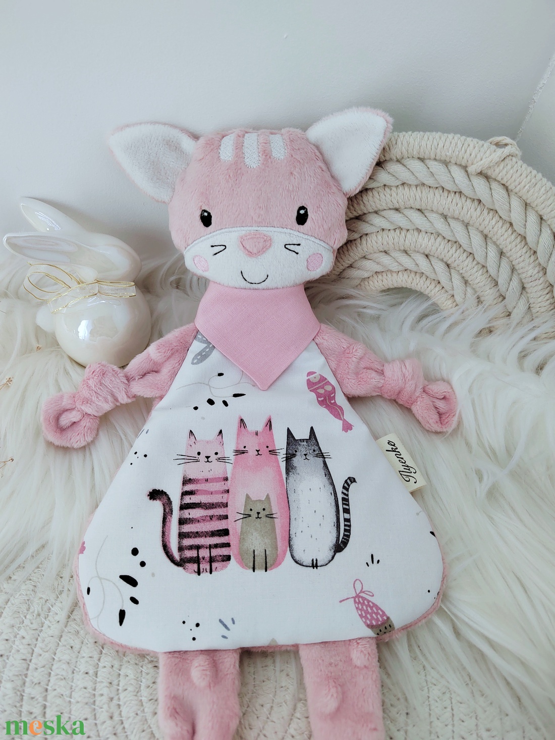 Púder minky cica - baba - mama - baba játékok - szundikendő, alvóka - Meska.hu