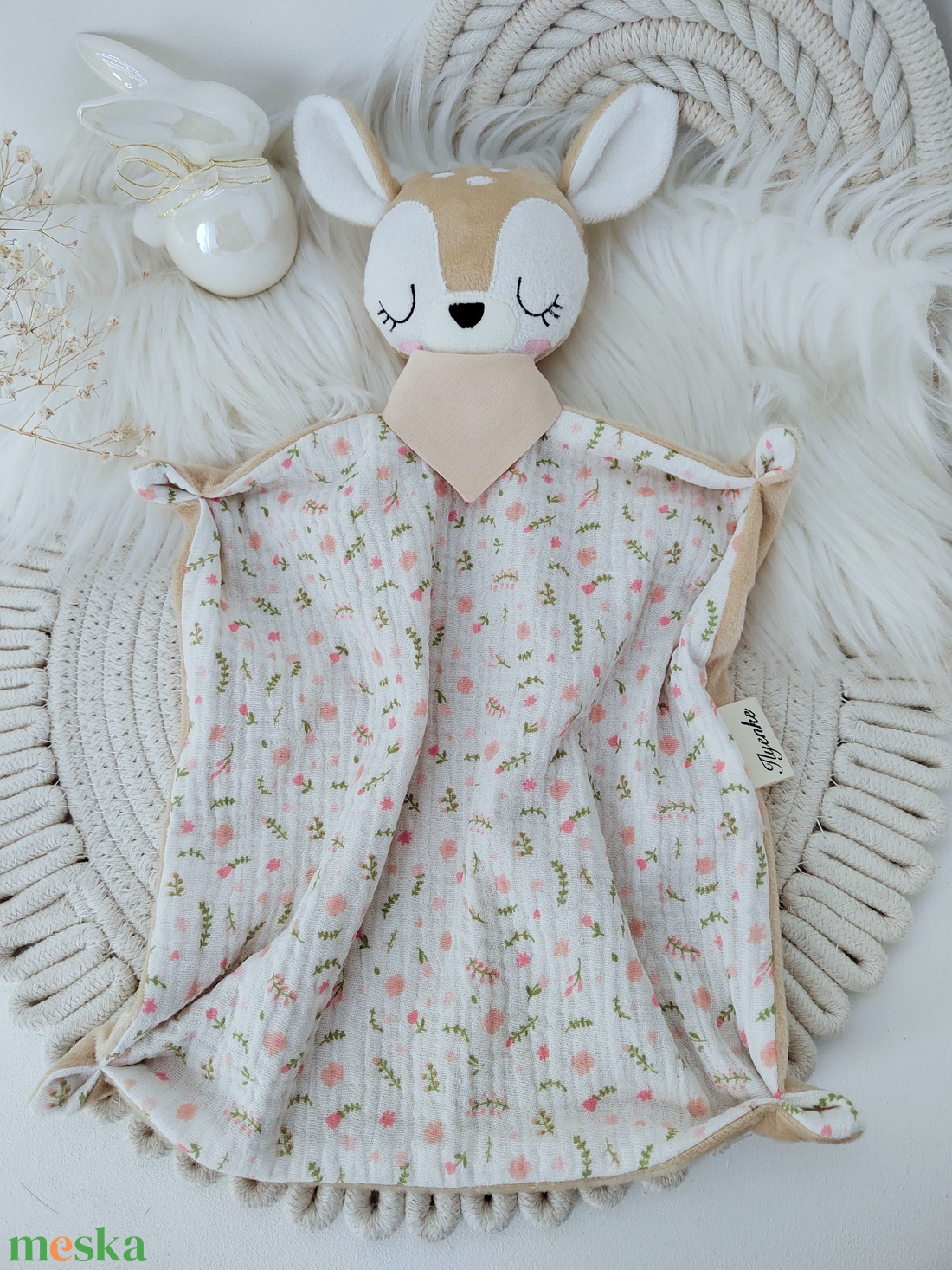 Plüss/dupla géz rongyi őzike - baba - mama - baba játékok - szundikendő, alvóka - Meska.hu