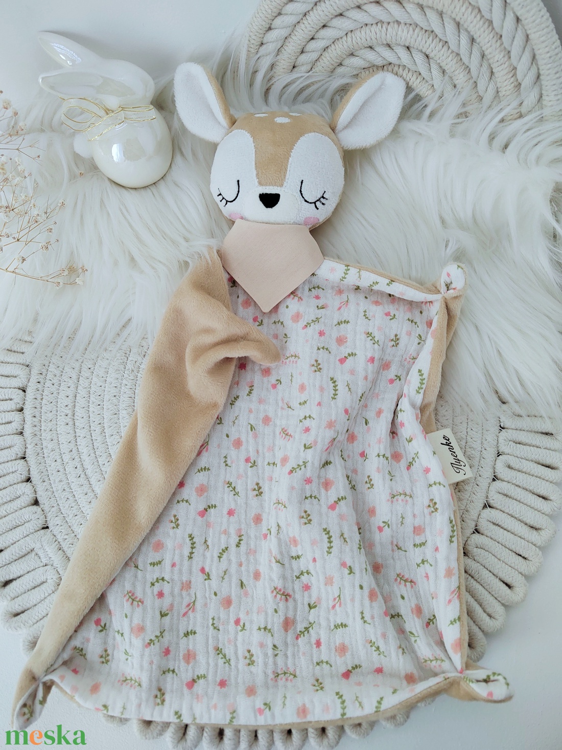 Plüss/dupla géz rongyi őzike - baba - mama - baba játékok - szundikendő, alvóka - Meska.hu