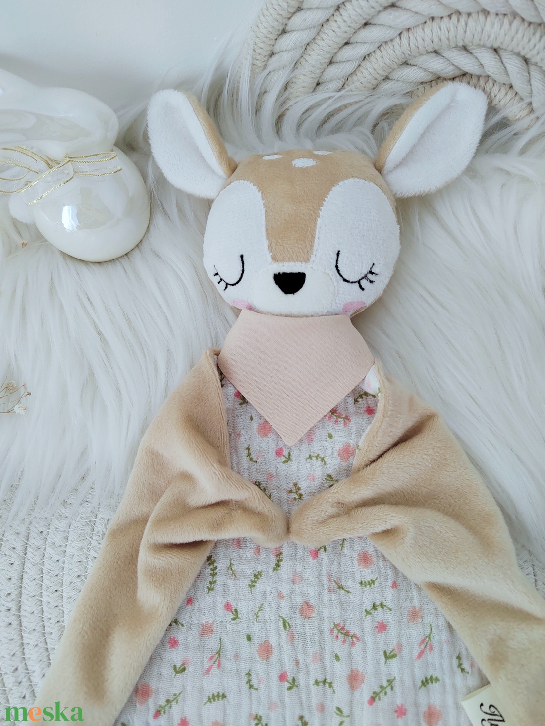 Plüss/dupla géz rongyi őzike - baba - mama - baba játékok - szundikendő, alvóka - Meska.hu