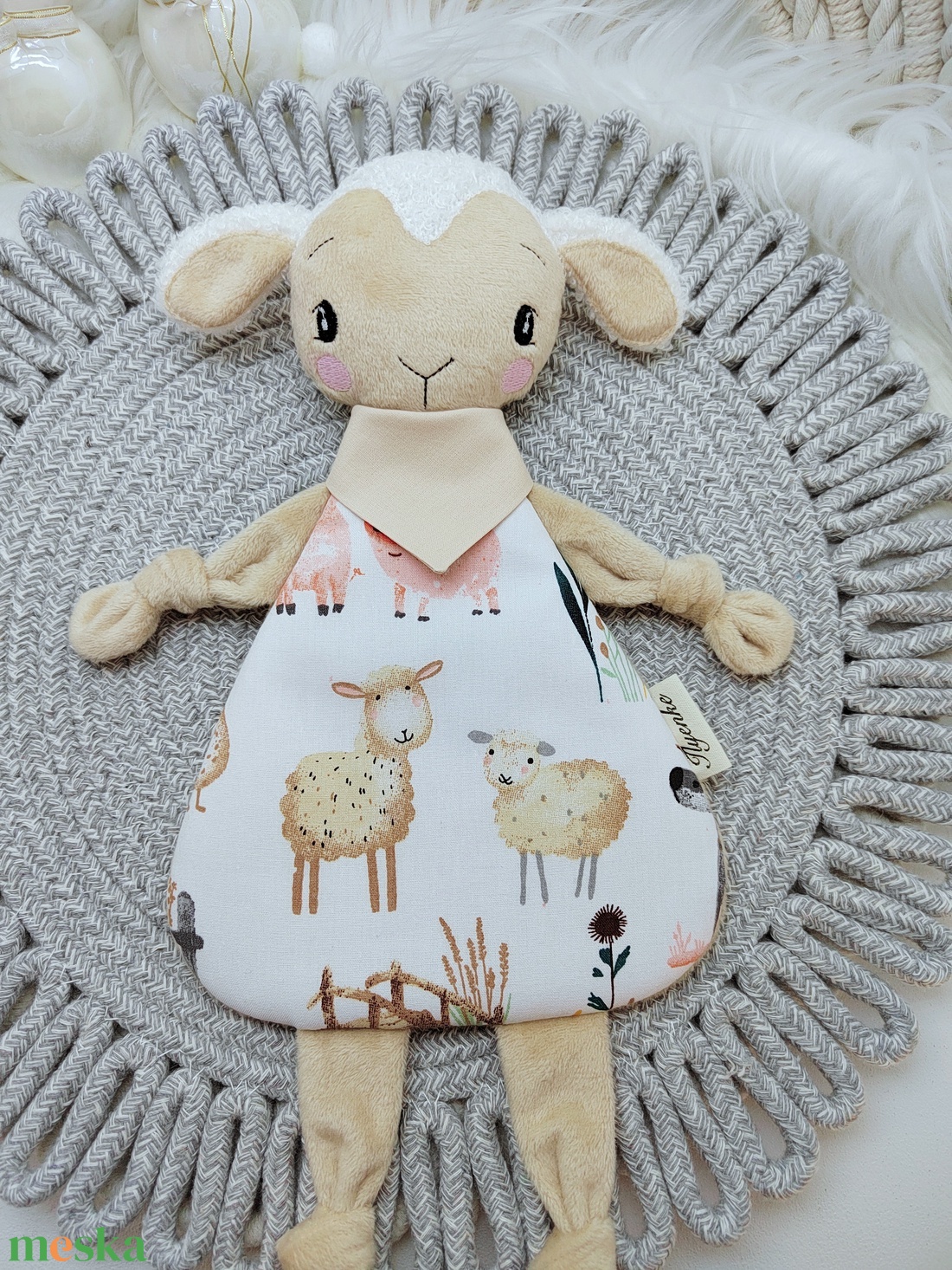 Plüss kisbárány rongyi - baba - mama - baba játékok - szundikendő, alvóka - Meska.hu