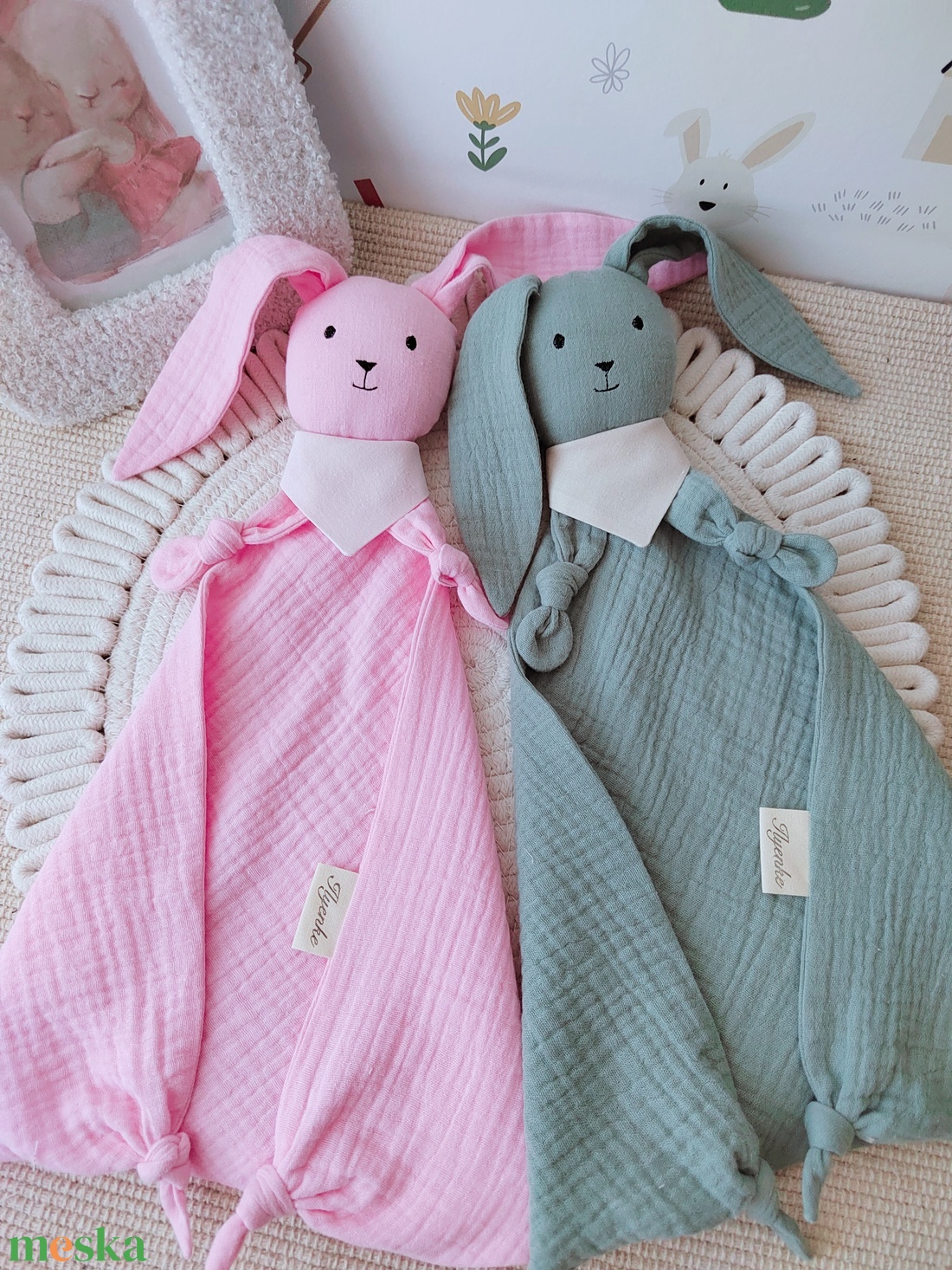 Melinda739569 részére készült dupla géz nyuszik  - baba - mama - baba játékok - szundikendő, alvóka - Meska.hu