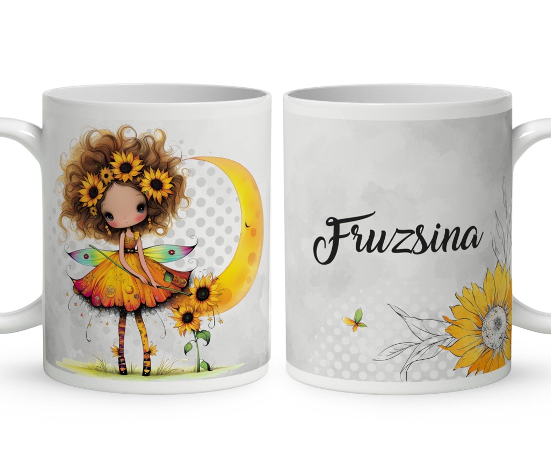 Névvel kérhető - Bájos Napraforgós tündérlány mintás bögre - otthon & életmód - konyhafelszerelés, tálalás - tálalás - bögre & csésze - Meska.hu