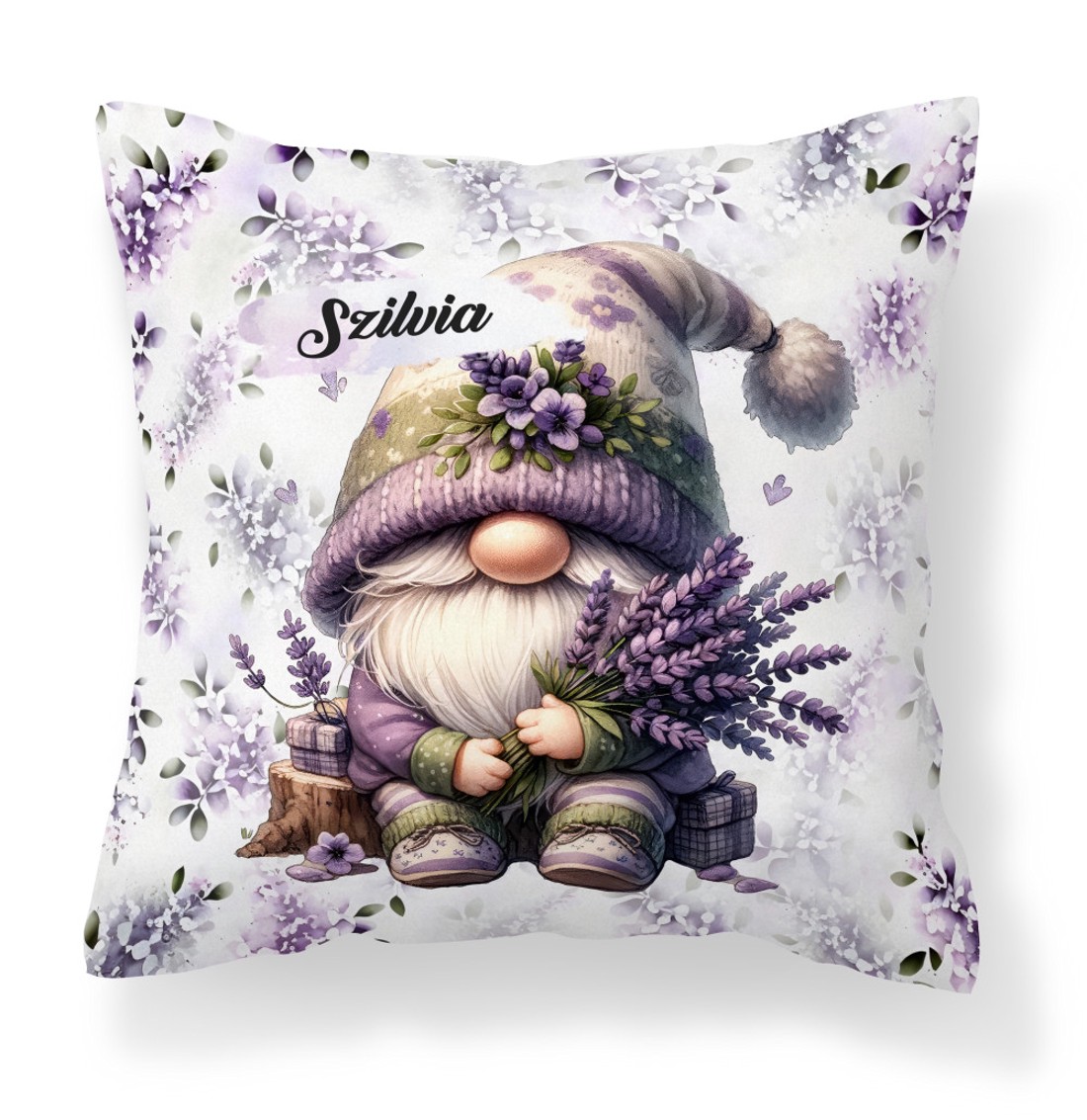 Névvel kérhető - Cuki Levendulás manó mintás párna - otthon & életmód - lakástextil - párna & párnahuzat - díszpárna (belsővel együtt) - Meska.hu
