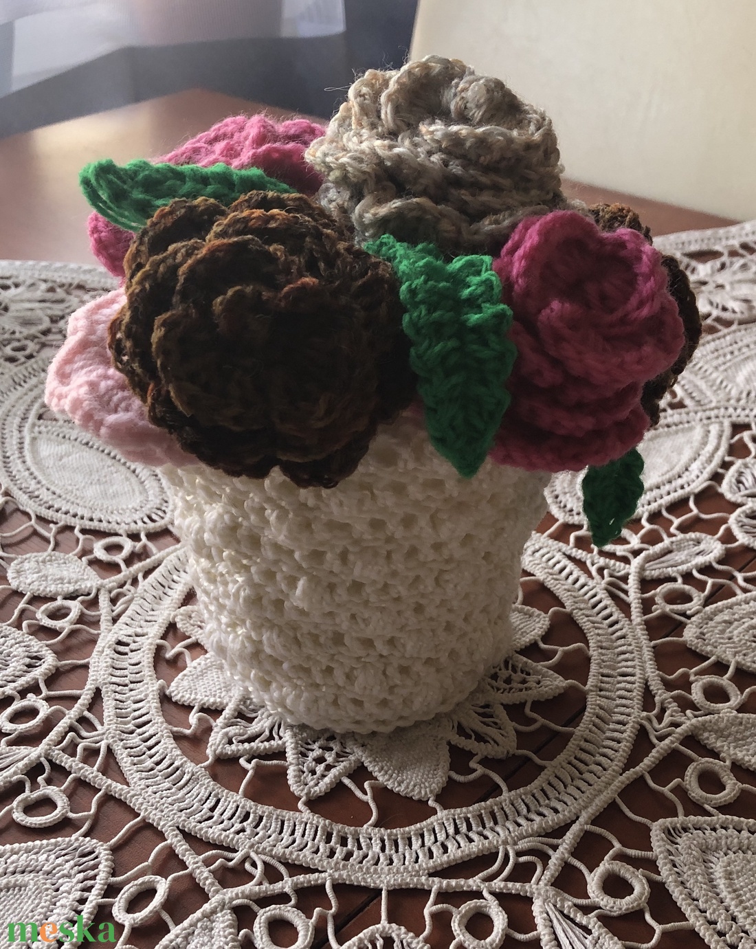 Horgolt csokor  - otthon & életmód - dekoráció - asztal és polc dekoráció - asztaldísz - Meska.hu