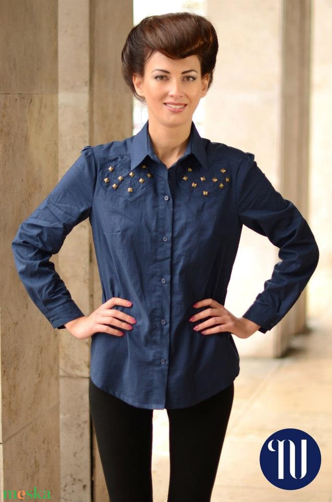 AKCIÓ! Klasszikus női blúz szegecsekkel - ruha & divat - női ruha - blúz - Meska.hu
