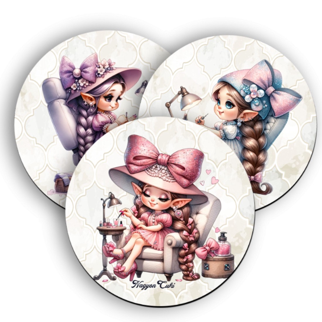 3 db cuki körmös manós kör alakú alátét szett (#50) -  - Meska.hu