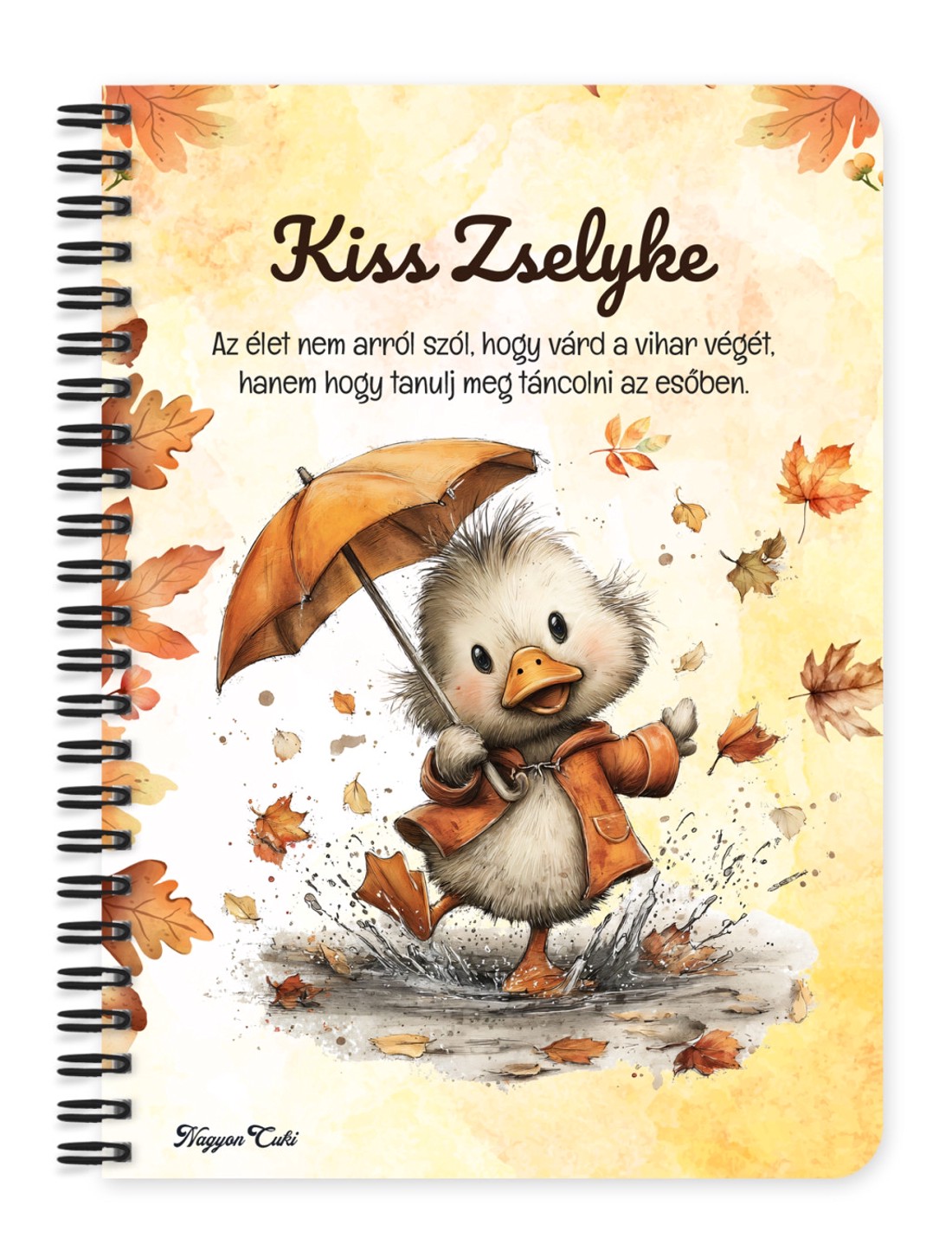 Személyre szabható - Cuki őszi esernyős kiskacsa mintás A6-os füzet - otthon & életmód - papír, írószer - jegyzetfüzet & napló - Meska.hu
